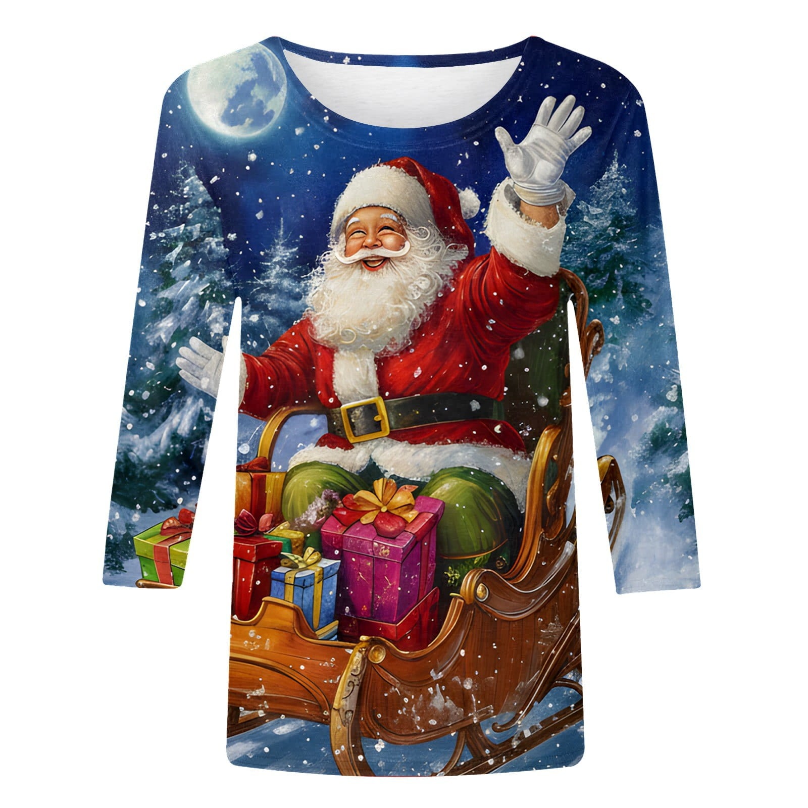 Petite Clothing for Women Chirstmas Themed Fashion Three Quarter Sleeve Daily Wear Ladies Clothing,Blue,3XL
