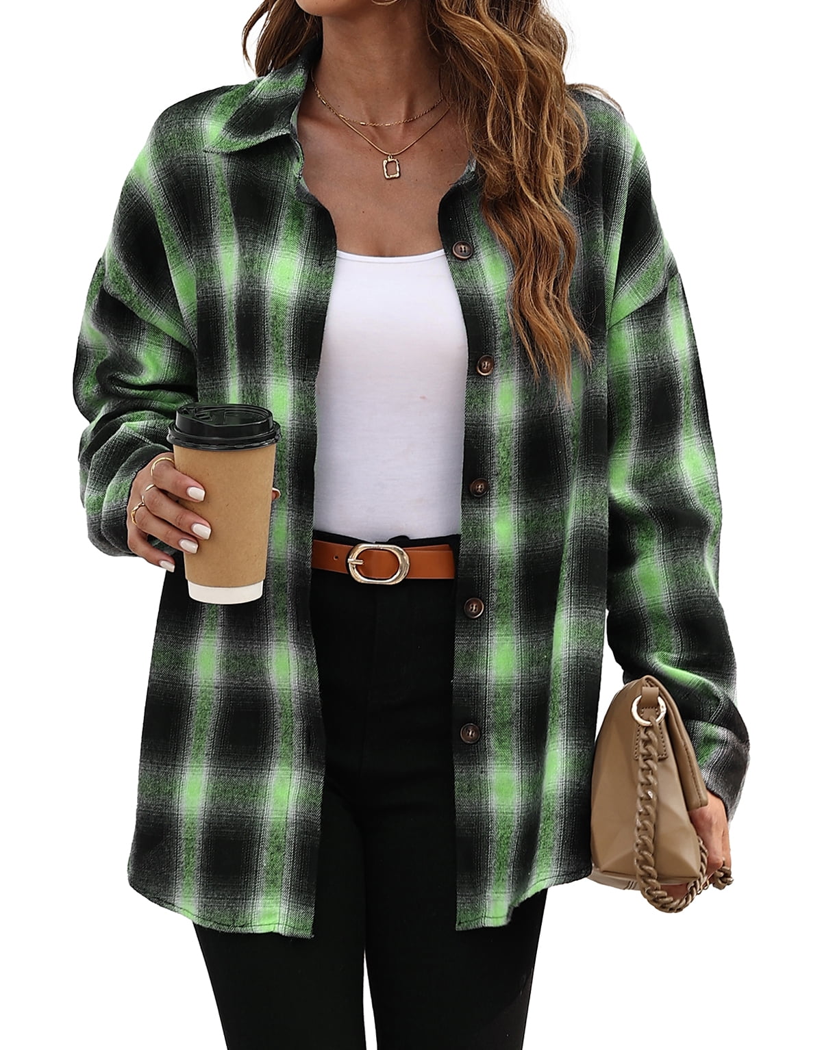 Fantaslook Plaid Flannel Shirts for Women Oversized Long Sleeve Button Down Shirts Blouses Tops