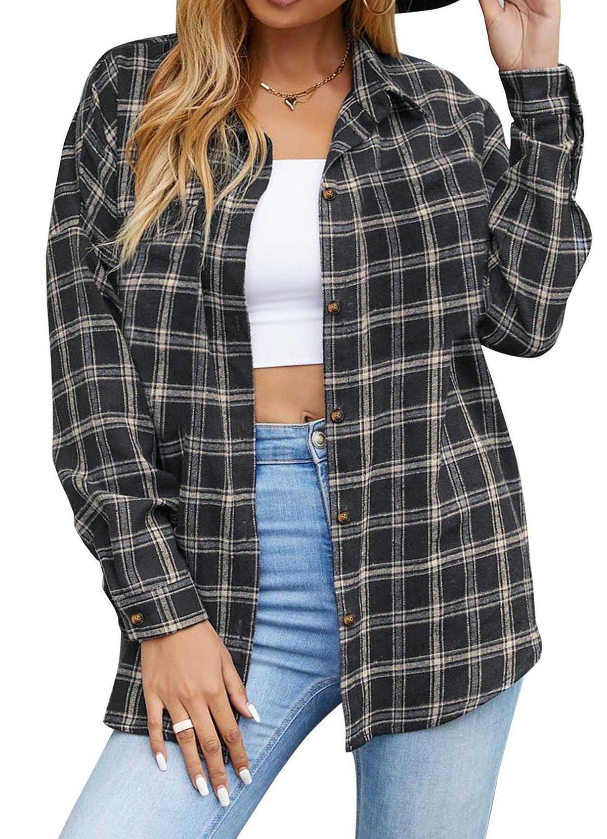 Fantaslook Plaid Flannel Shirts for Women Oversized Long Sleeve Button Down Shirts Blouses Tops