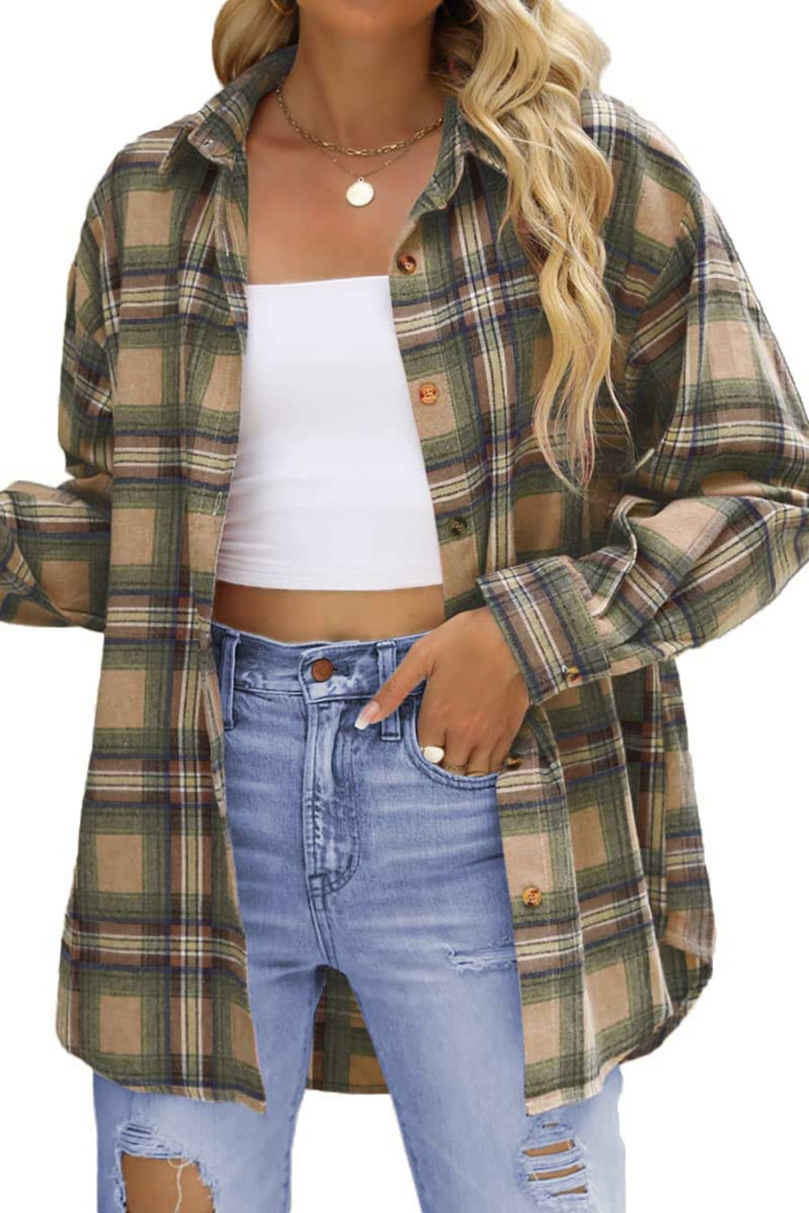 Fantaslook Plaid Flannel Shirts for Women Oversized Long Sleeve Button Down Shirts Blouses Tops