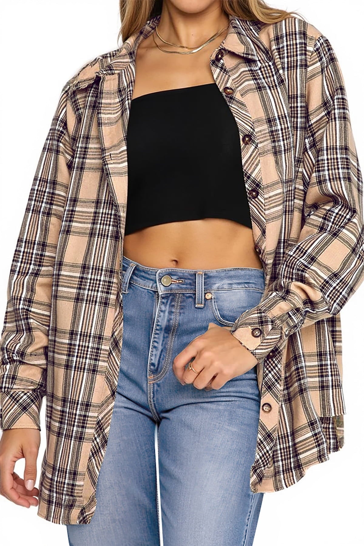 Fantaslook Plaid Flannel Shirts for Women Oversized Long Sleeve Button Down Shirts Blouses Tops