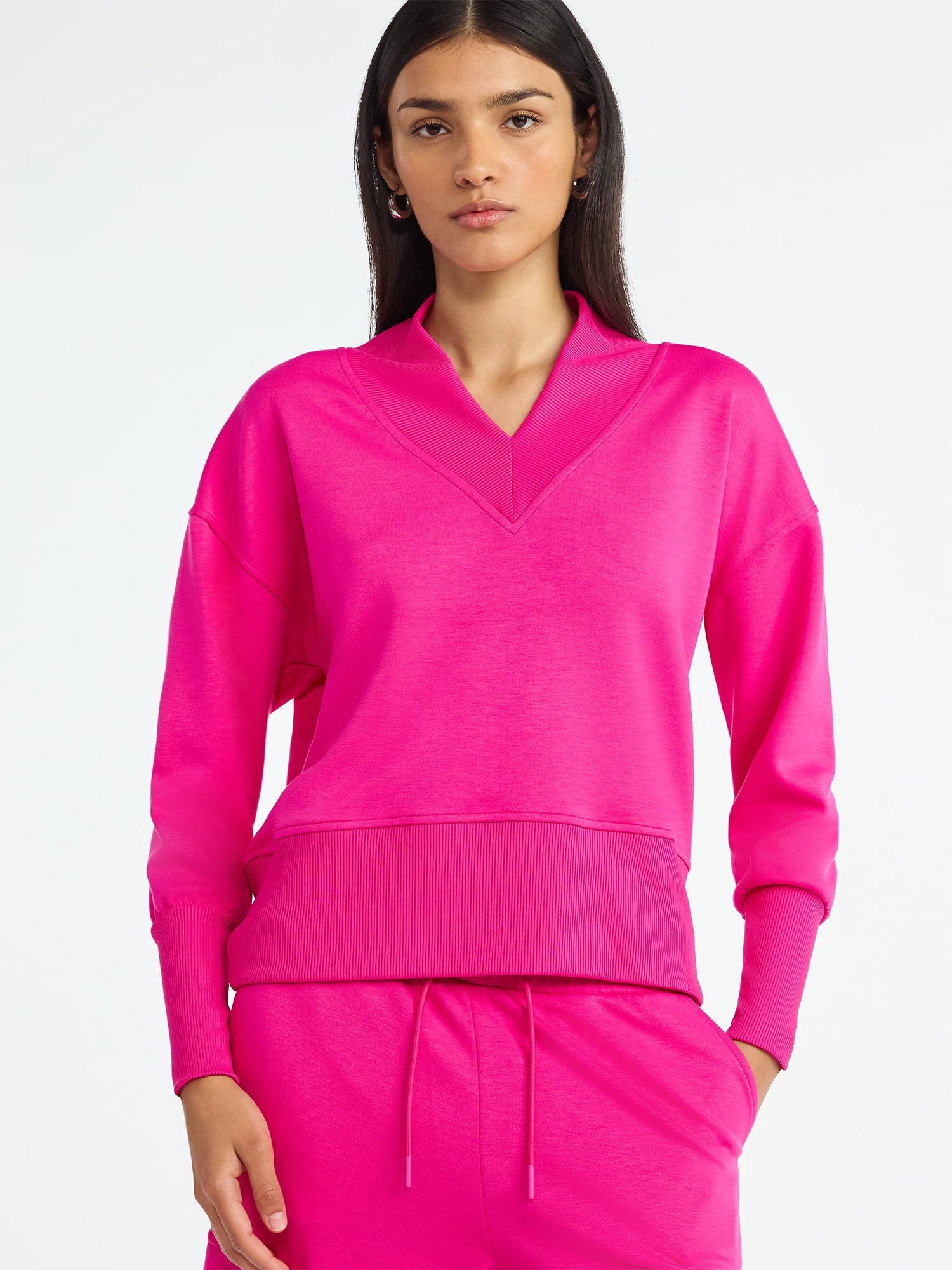 Scoop Women's and Women's Plus New Scubaknit V Neck Sweatshirt, Sizes XS-4X