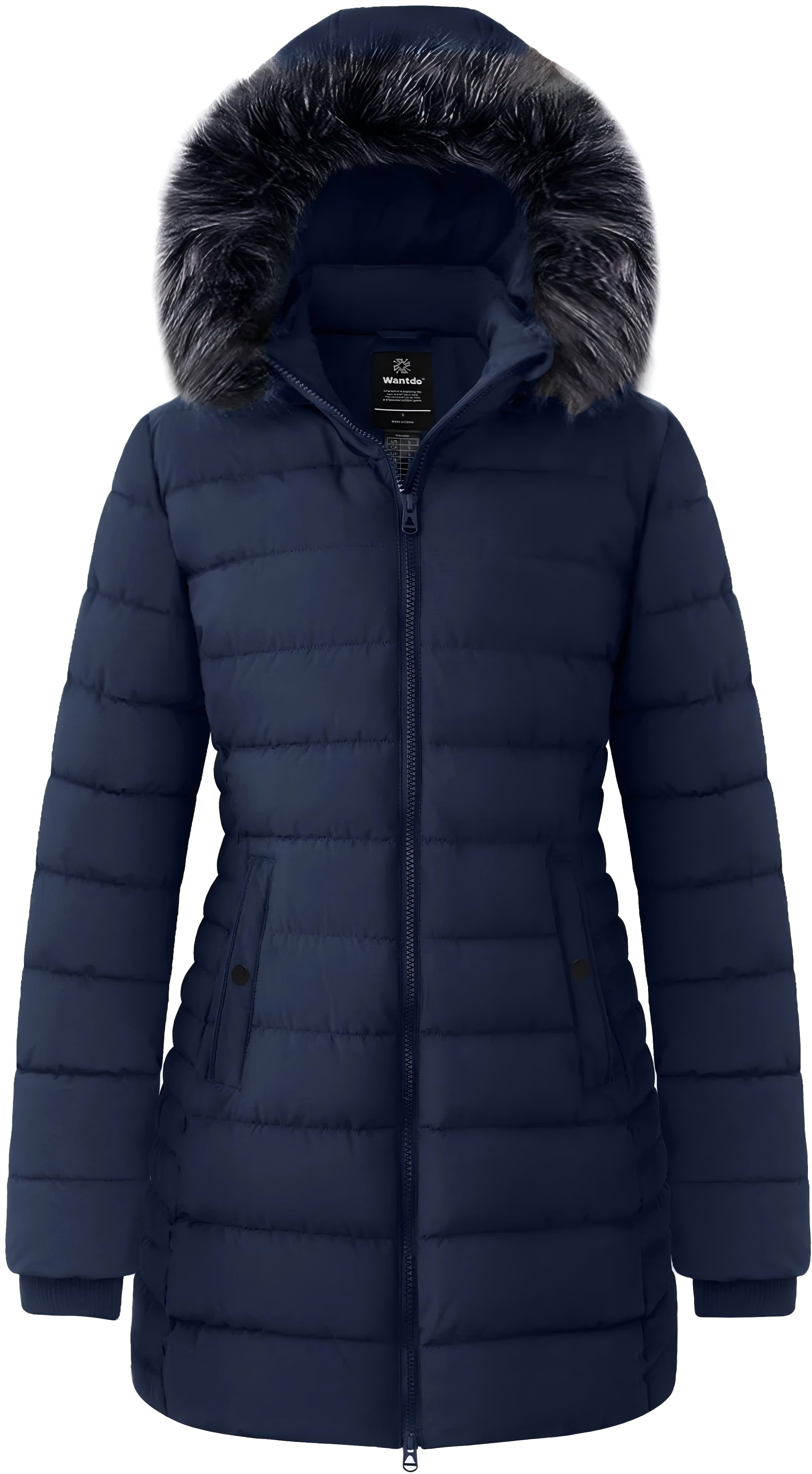 Wantdo Women's Winter Jacket Mid-Length Winter Coat Hooded Puffer Jacket Blackish Green L