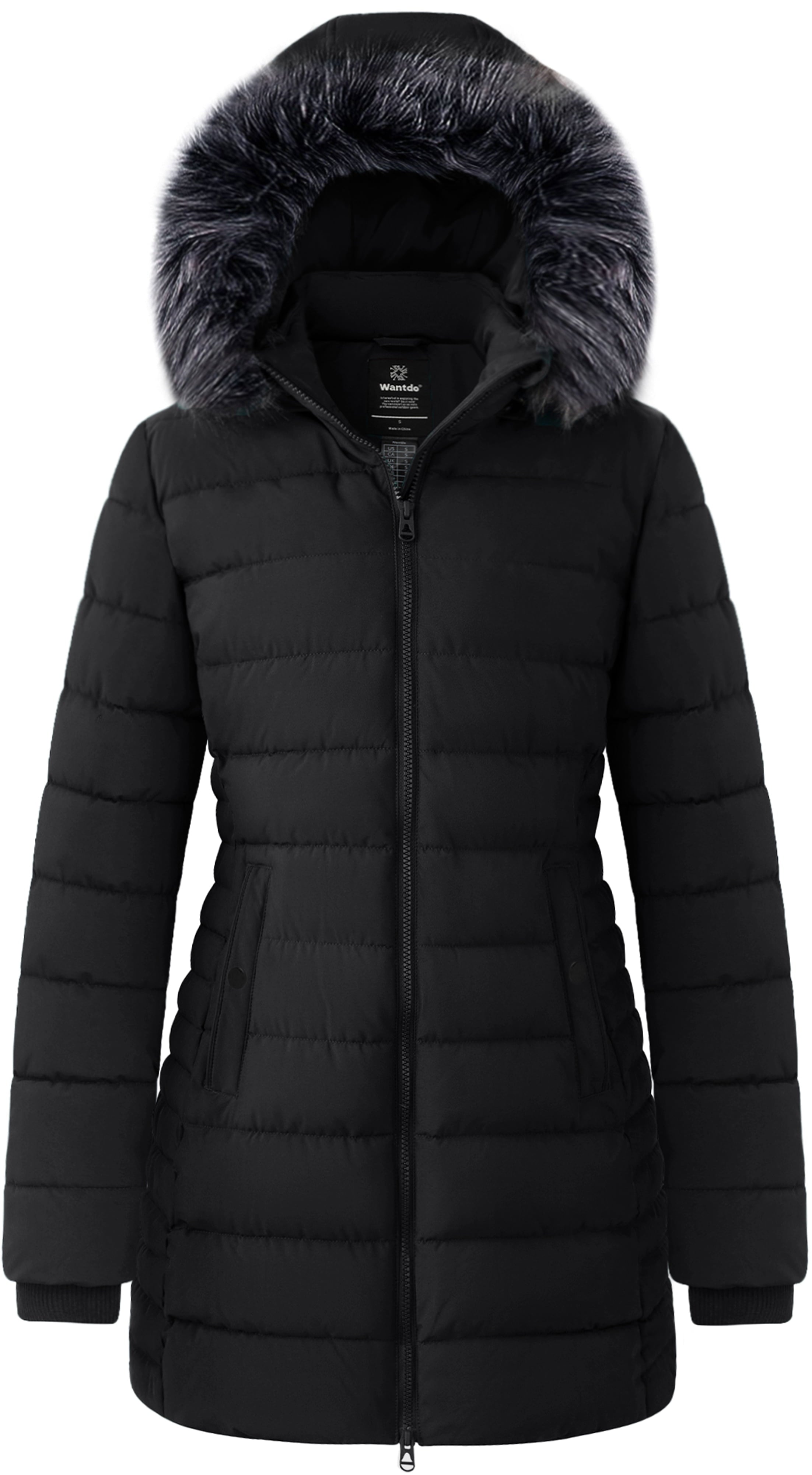 Wantdo Women's Winter Jacket Mid-Length Winter Coat Hooded Puffer Jacket Blackish Green L