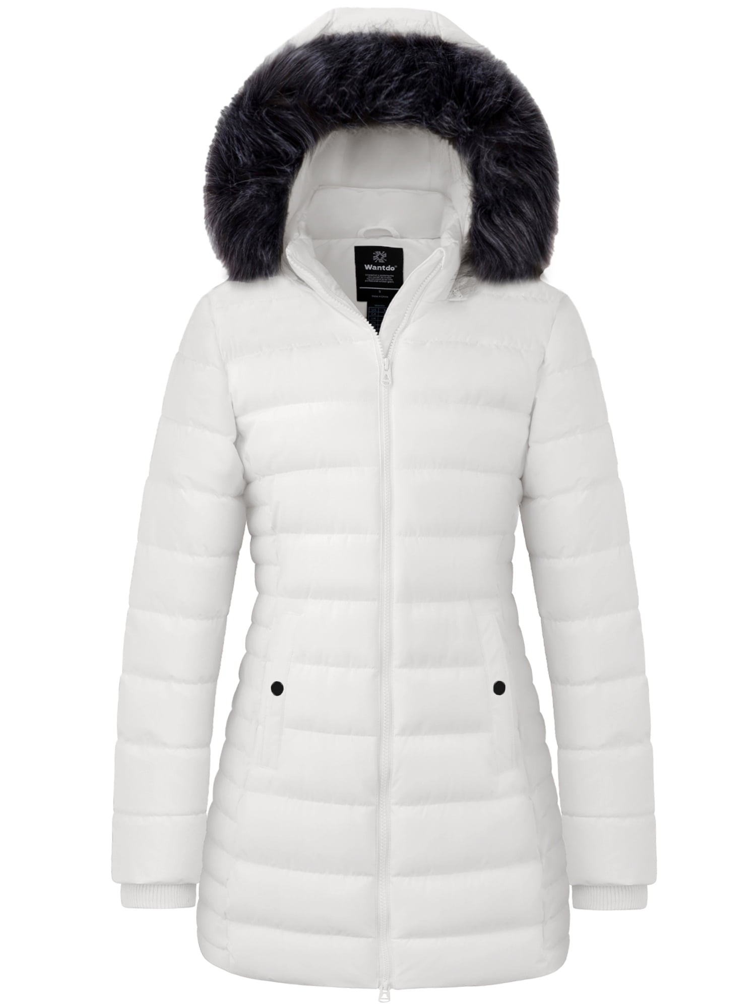 Wantdo Women's Winter Jacket Mid-Length Winter Coat Hooded Puffer Jacket Blackish Green L