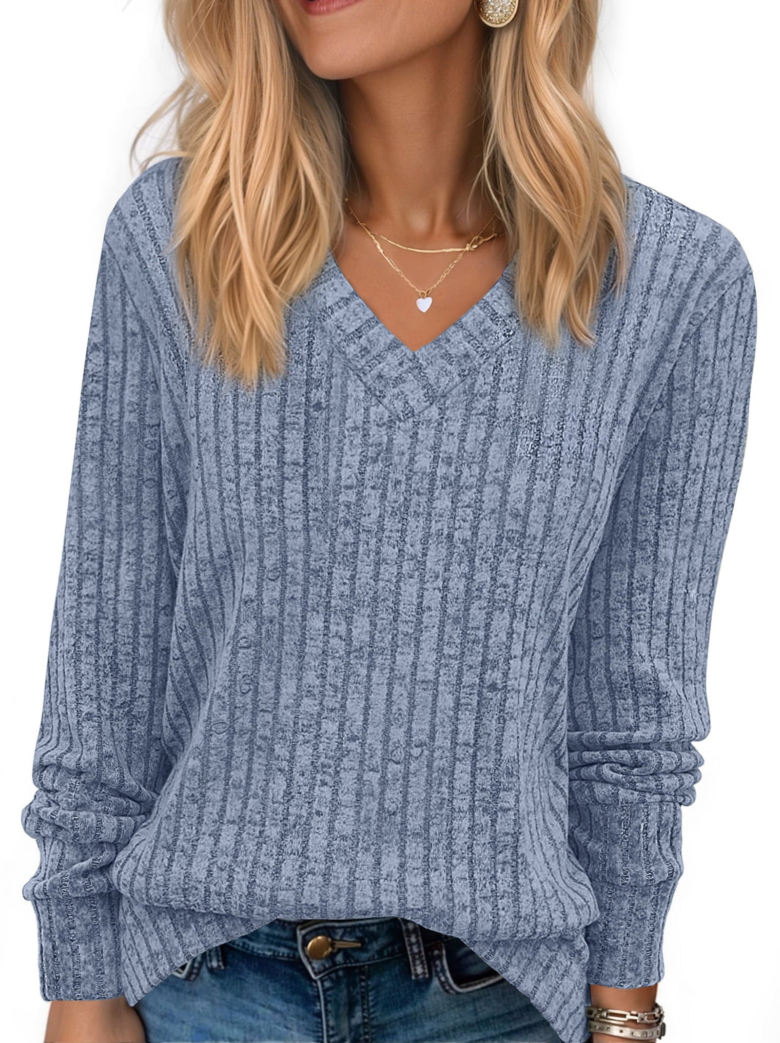 Fantaslook V Neck Long Sleeve Shirts for Women Dressy Casual Fall Tops Lightweight Tunic Pullover Fashion Clothes