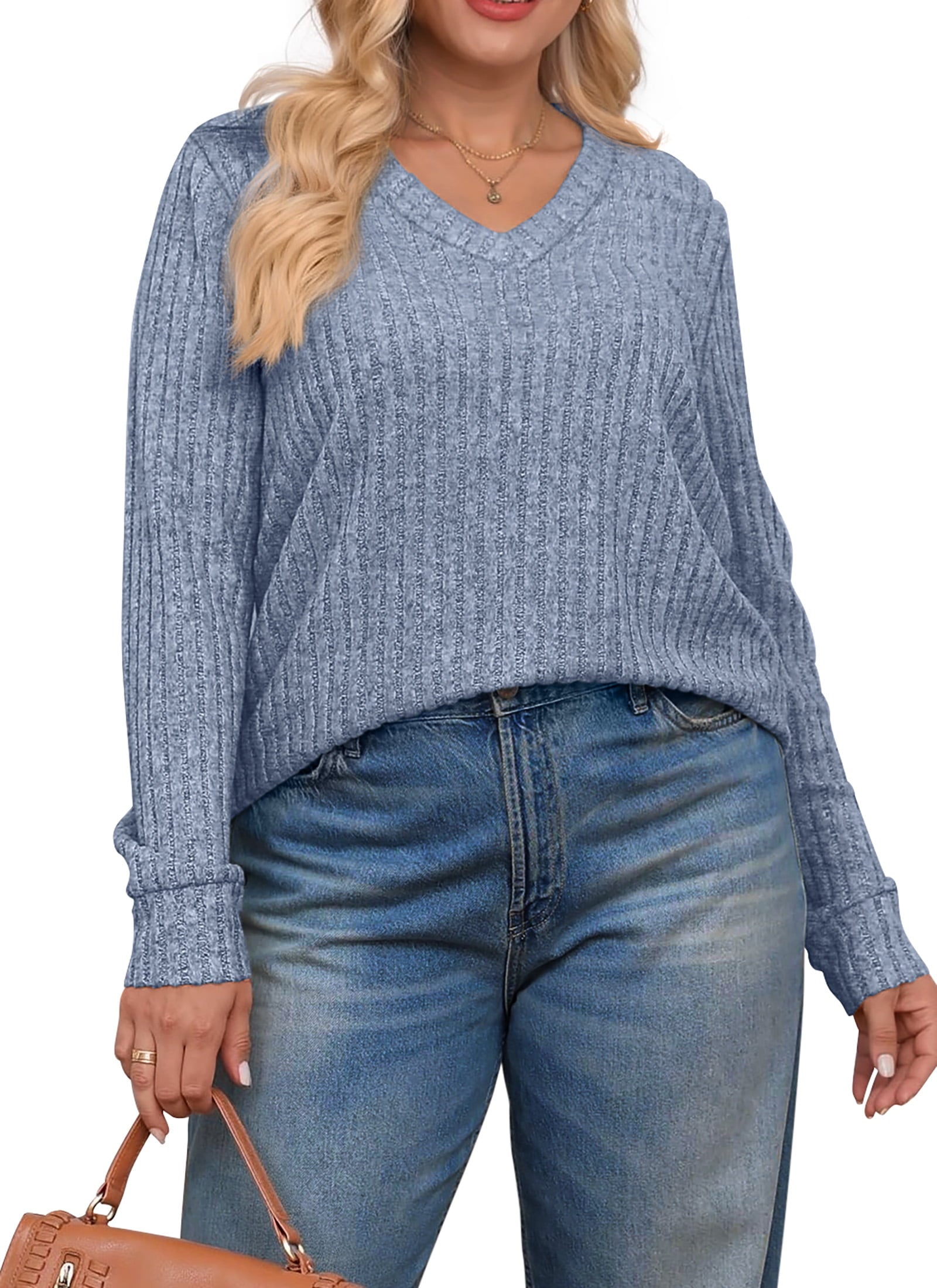 Fantaslook V Neck Long Sleeve Shirts for Women Dressy Casual Fall Tops Lightweight Tunic Pullover Fashion Clothes