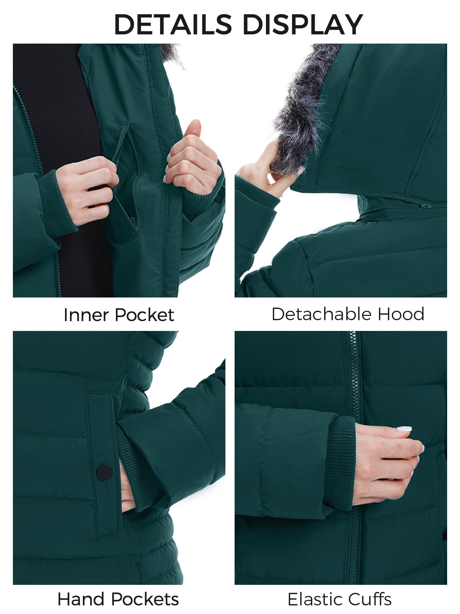 Wantdo Women's Winter Jacket Mid-Length Winter Coat Hooded Puffer Jacket Blackish Green L